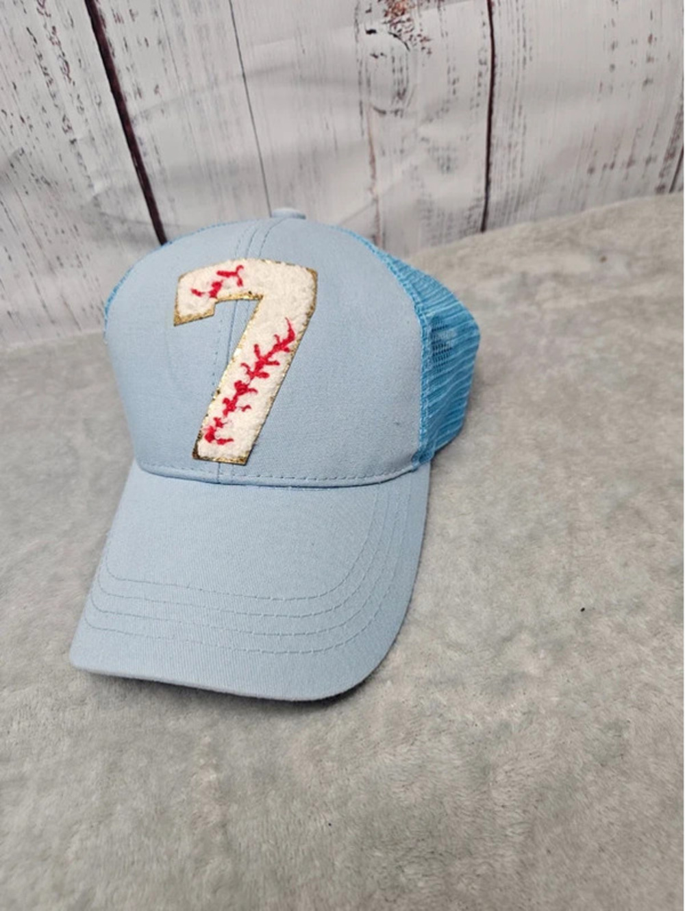 Light Blue Baseball Trucker Hat With Adjustable Strap